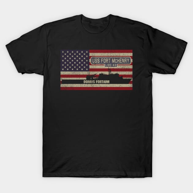 Fort McHenry LSD-43 Landing Ship Dock Vintage USA  American Flag Gift T-Shirt by Battlefields
